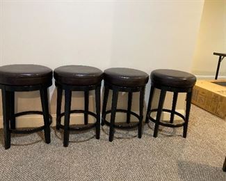 4 Pottery Barn leather and Wood stools.  24” high