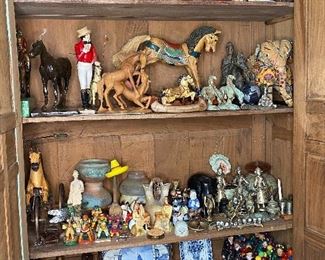 Collectibles: Royal Doulton, Delft, Horses, Mannekin Pis, Antique Calligraphy Pen holder with tips, Candleholders, Ancient Musician and more