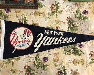 NYY pennant signed by Yogi Berra 