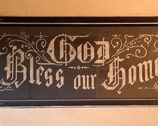 God Bless our Home c1900 embroidery