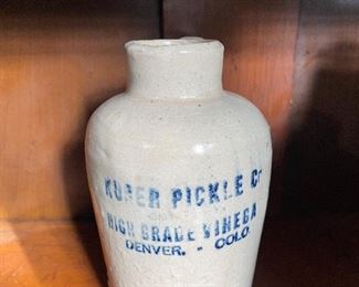 Vintage Kuber Pickle Co. vinegar crock bottle, Denver, Colorado