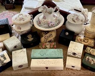 A large collection of c1890 celluloid boxes with embossed designs