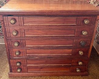 6-Drawer spool thread cabinet with embossed brass drawer knobs/pulls