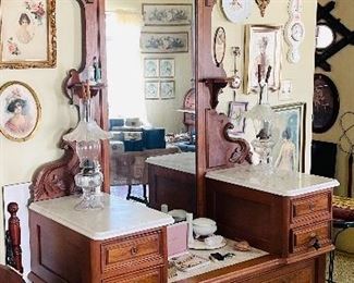 Victorian dresser, marble top with large tall mirror