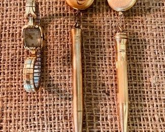 Hamilton ladies watch and 2 Wahl-Eversharp gold-filled pencils with pin-back brooches