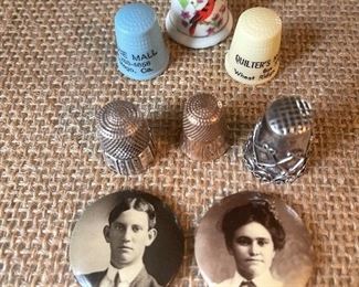 Thimbles, sterling 14k gold and advertising thimbles and two miniature