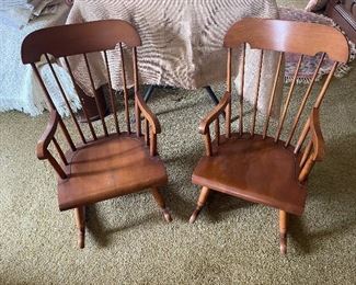 Pair of child’s rockers, maple by Stone & Nichols, signed