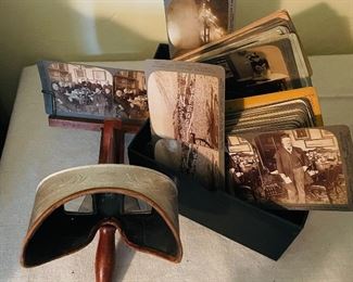 Stereoscope viewer and two boxes of stereoscope cards