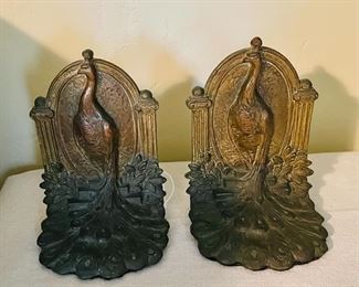 Antique cast metal peacock Bird of Paradise bookends by Weidlich  Bros. WB 641 
