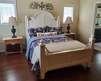 Queen bed and marble top nightstands (part of 5-pc suite)