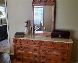 Marbletop chest of drawers & mirror (part of 5-pc suite)