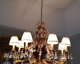 Glamorous Gilt and Prisms Chandelier 