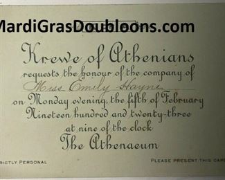 https://www.ebay.com/itm/114918154948	ME7029D Athenians 1923 Admit of Rex Queen 1923 Antique Mardi Gras Krewe
