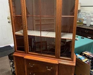 Nice vintage solid wood hutch. Has both wood or glass shelves for interior 