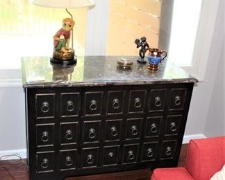Marble top apothecary style chest.  