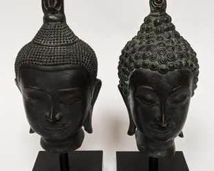 0014 Two Southeast Asian Bronze Buddha Heads
