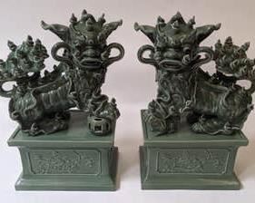 0160 Pair Celadon Porcelain Foo Dogs