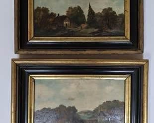 0211 Pair Of Antique Oil Paintings Of Cottage Scenes