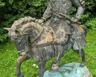 0237 Monumental Outdoor Asian Bronze Warrior On Horse