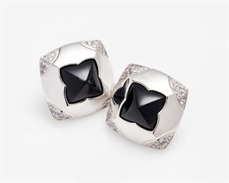 8. Bvlgari Pyramid Diamond / Onyx Earrings
