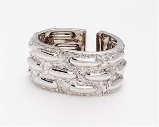 9. David Webb Textured Cuff Bracelet in 18k White Gold