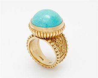19. Cynthia Bach Etruscan Style Turquoise Ring, 18k