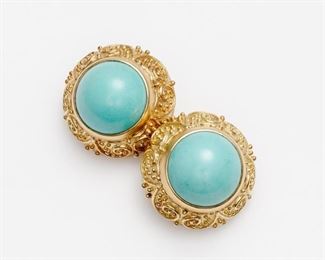 18. Cynthia Bach Etruscan Style Turquoise Earrings, 18k