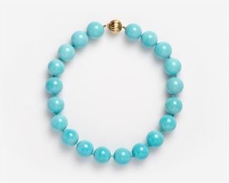 21. Robins Egg Blue Turquoise Bead Necklace, 18k
