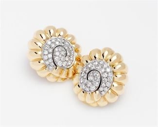 24. David Webb Diamond Shell Earrings, 18k, Plat. 