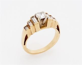 34. 14k Stair Step Diamond Ring .85 ctw 