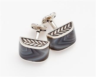 44. David Yurman Chevron Agate Cufflinks in Sterling