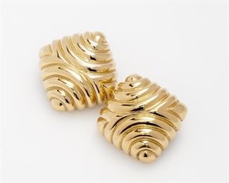 59. 18k Fluted Clip Earrings