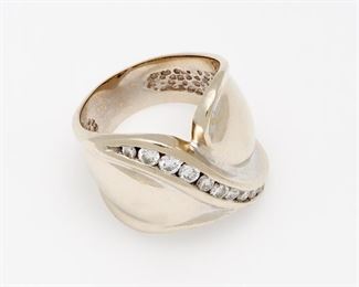 70. 18K Diagonal Diamond Line Wrap Ring