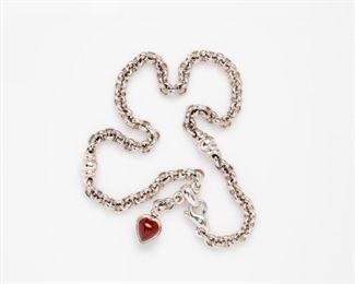 76. Tiffany & Co Sterling Onyx Carnelian Heart Necklace