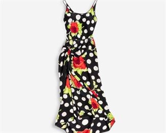 77. Galanos Skirt and Body Suit Silk Dress, Roses and Dots 