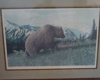 Signed and numbered print of a Kodiak grizzly - $90 OBO.