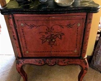 Painted End Table/Storage Cabinet w/ Faux Painted Top