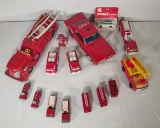 Collection of Vintage Fire and Ambulance Toy Cars