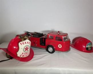 Texaco Collectable Red Fire Trucks and Helmets