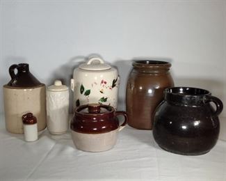 Vintage Bean Pots, Moonshine Jug, and Casserole Pot