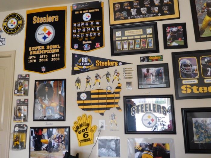 General view of part of the Pittsburgh Steeler collection from the man cave in this estate