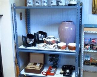 Pair Chrome Eyeball Lamps, McCoy Oil Jar, Royal Haeger Earth Wrap Pottery