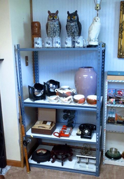 Pair Chrome Eyeball Lamps, McCoy Oil Jar, Royal Haeger Earth Wrap Pottery