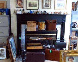 Russian Lomonosov cat figurine, carved Eskimo figures, trumpet