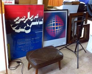 Op Art Posters, MCM bench, Picture frames
