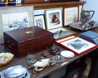 Silverware chest loaded with silverplate, crab and alligator items