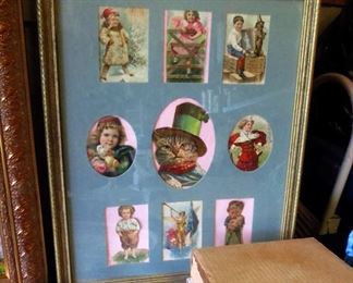 Victorian Cut-outs (some trade cards) in Gold Frame