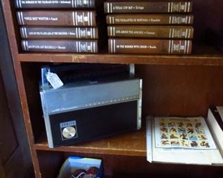 Zenith Trans-Oceanic Transistor Radio, 8 "Classics Of the Old West" books with gold leaf (very nice)