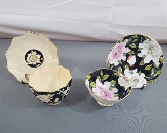 1 Tea cups and saucer pair Paragon black with flowers