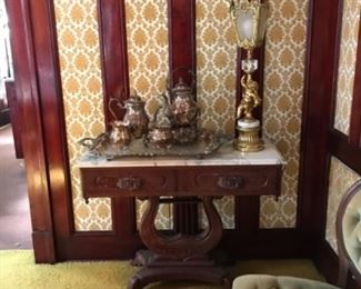 Marble top table with 2 drawers